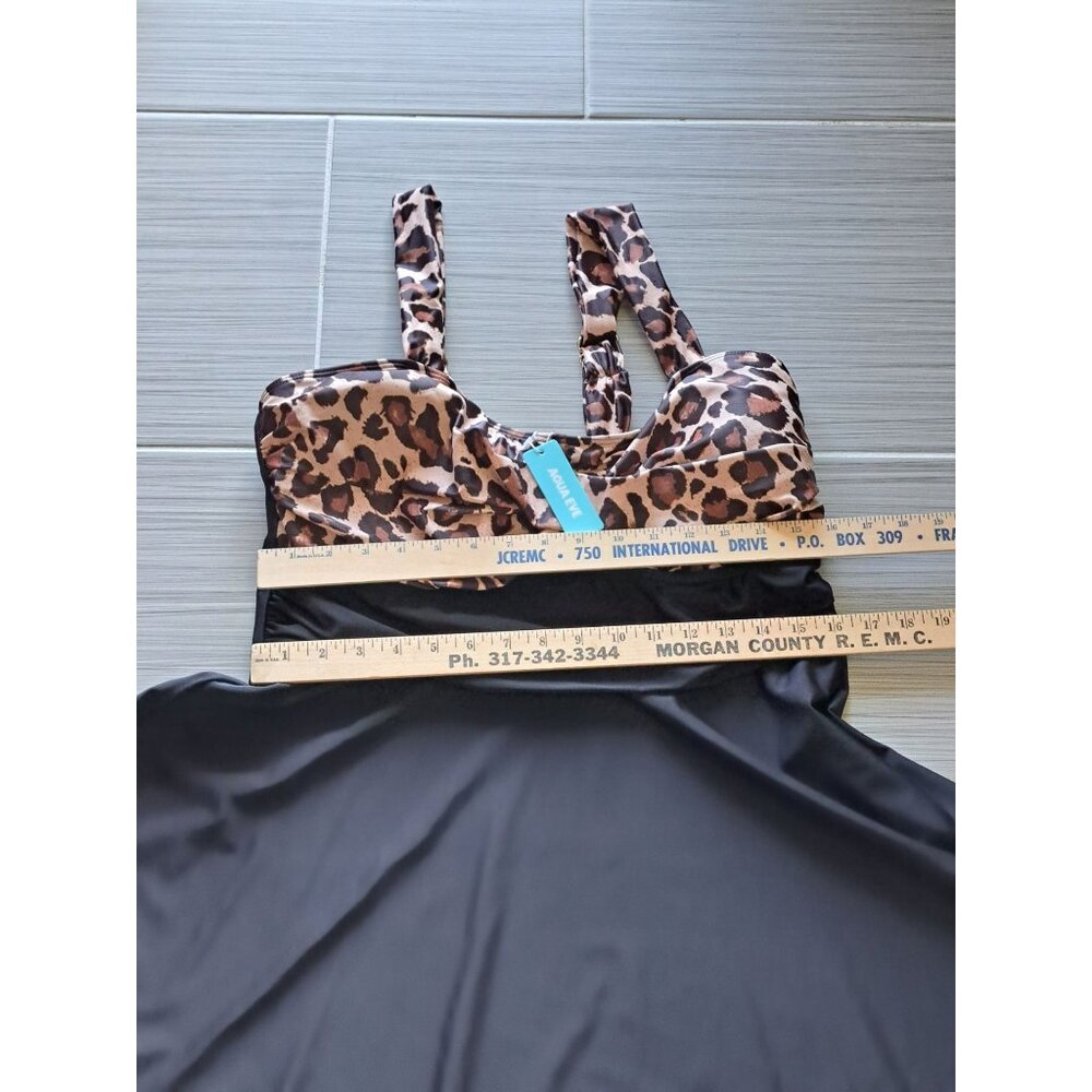 Aqua Eve Womens Plus Size 18W Leopard Print Swimsuit Dress Black  Brown NEW - Picture 7 of 9